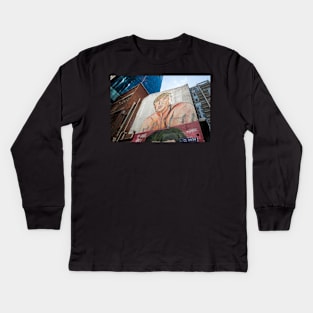 Art work on building wall, of Donald Trump, Melbourne. Kids Long Sleeve T-Shirt